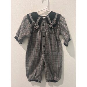Vintage Baby Girl Plaid Ruffle Collar Romper Jumpsuit 12 Months